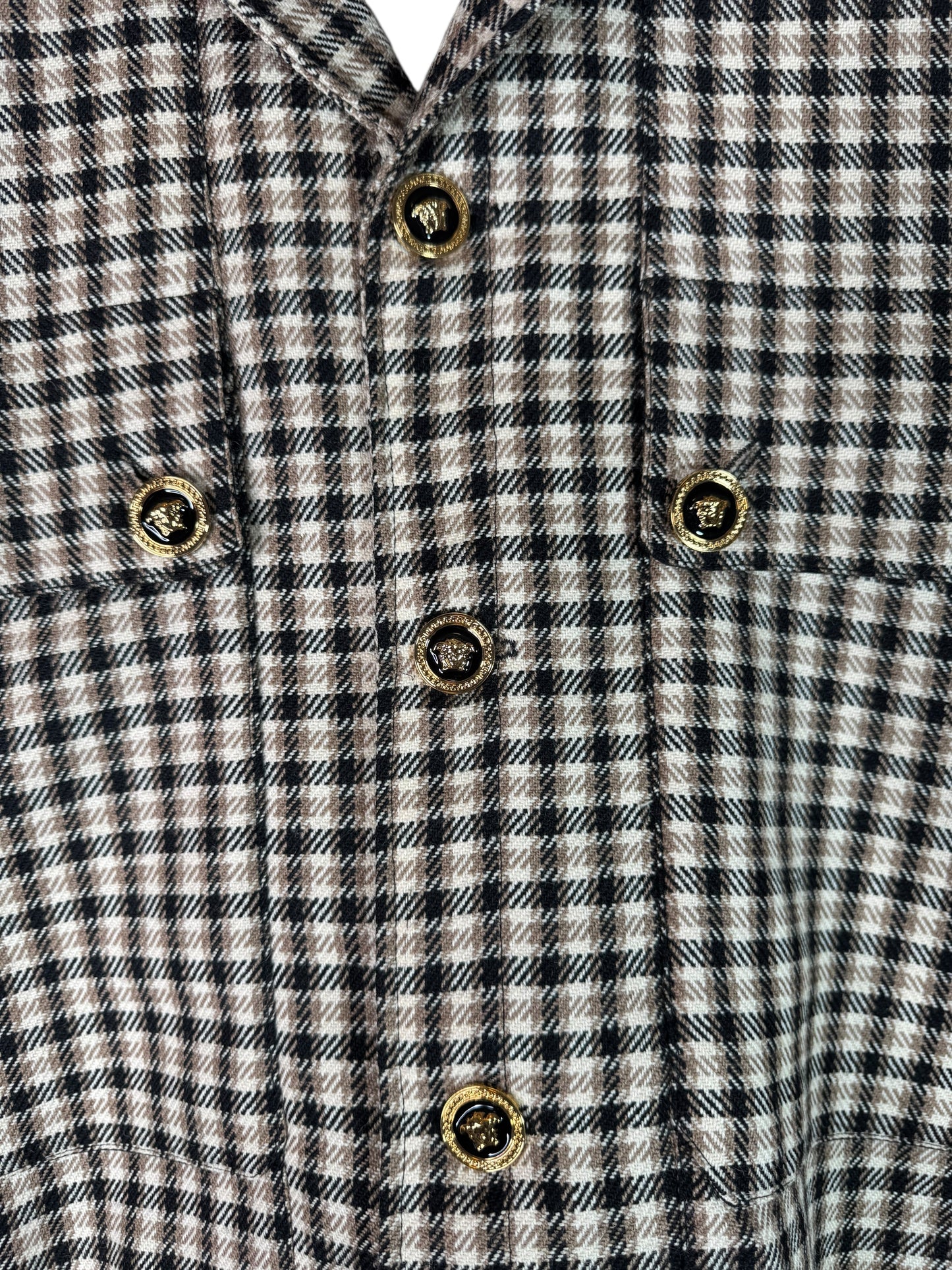 Versace Giacca Uomo Check Marrone/Nero con Bottoni Medusa – Taglia 48 IT.