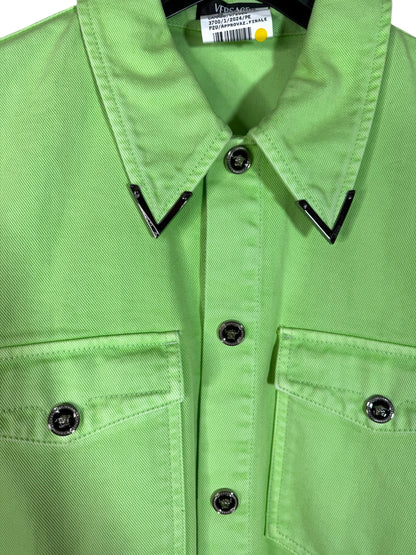 Camicia Giacca Versace in denim verde lime con dettagli metallici