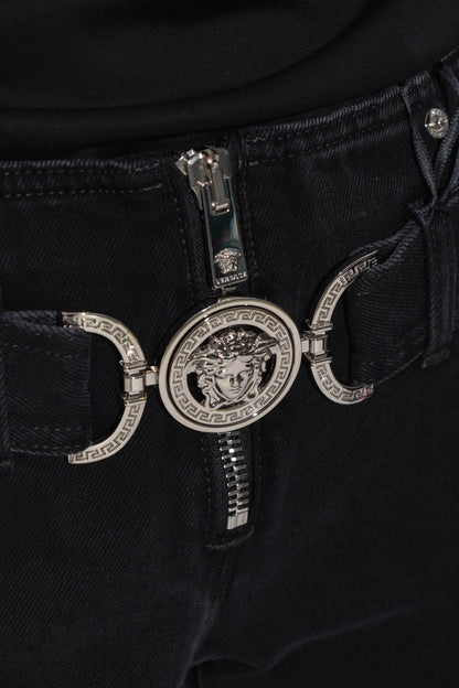 Jeans VERSACE Donna Tg 25 – Modello Flare Vita Bassa Nero con Medusa