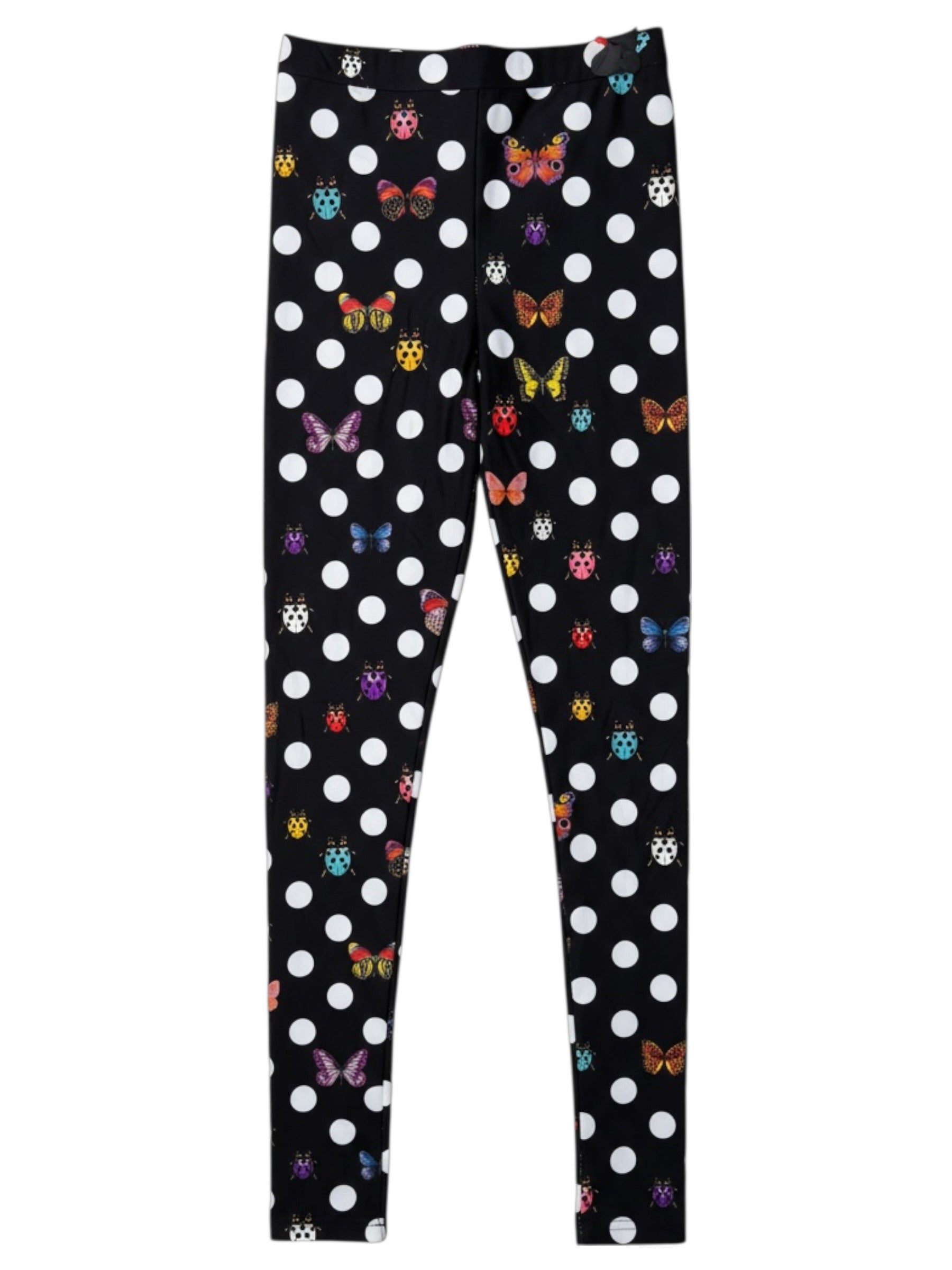 Leggings Versace Dua Lipa neri a pois con farfalle e coccinelle taglia 36