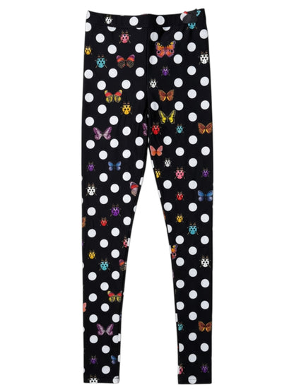 Leggings Versace Dua Lipa neri a pois con farfalle e coccinelle taglia 36