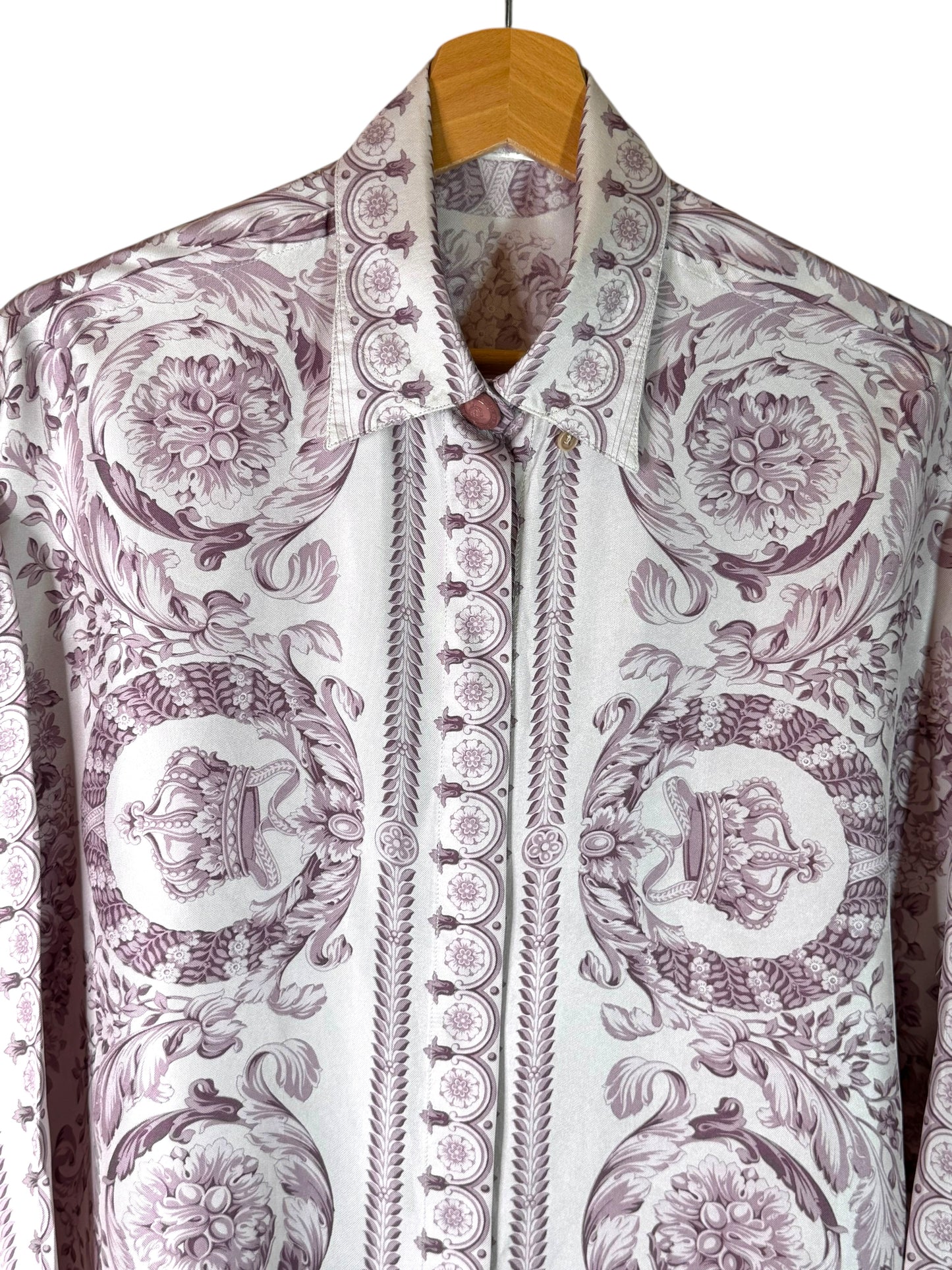 Camicia vintage Gianni Versace donna anni 90 stampa barocca rosa