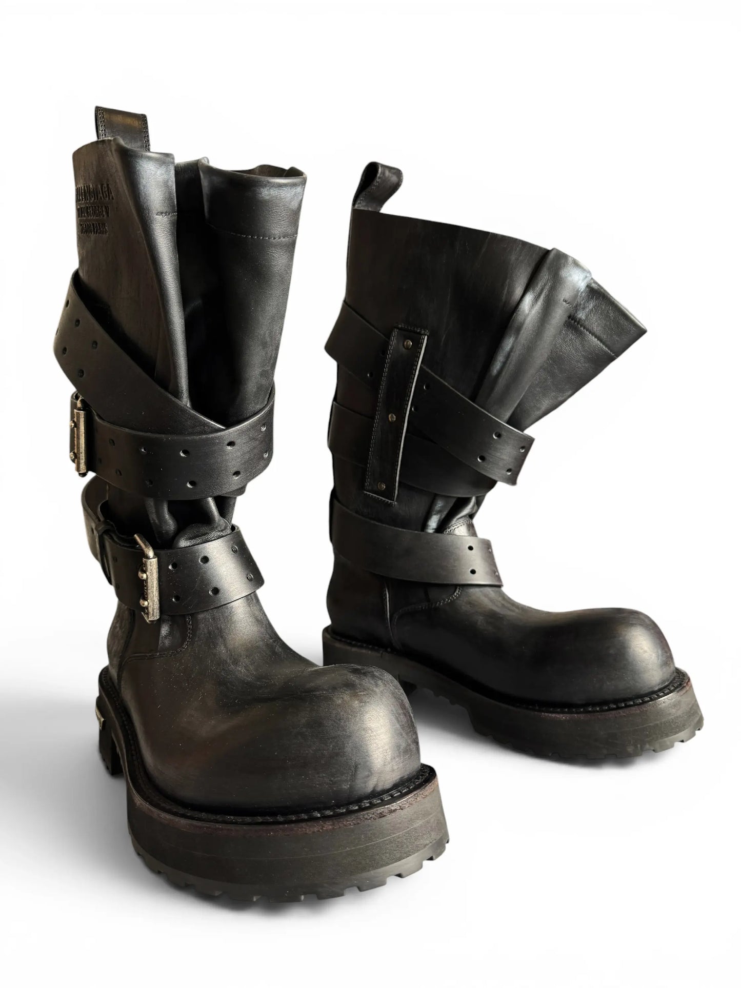 Balenciaga Venom Boot biker pelle nera distressed - taglia 42