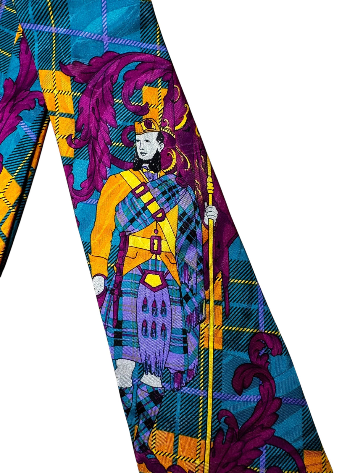 Cravatta Gianni Versace Vintage Seta Tartan Scozzese con Figura Multicolor — foto 3