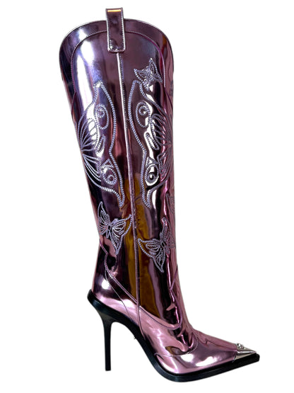 Versace x Dua Lipa Stivali Texani Pink Laminati – Taglia 40