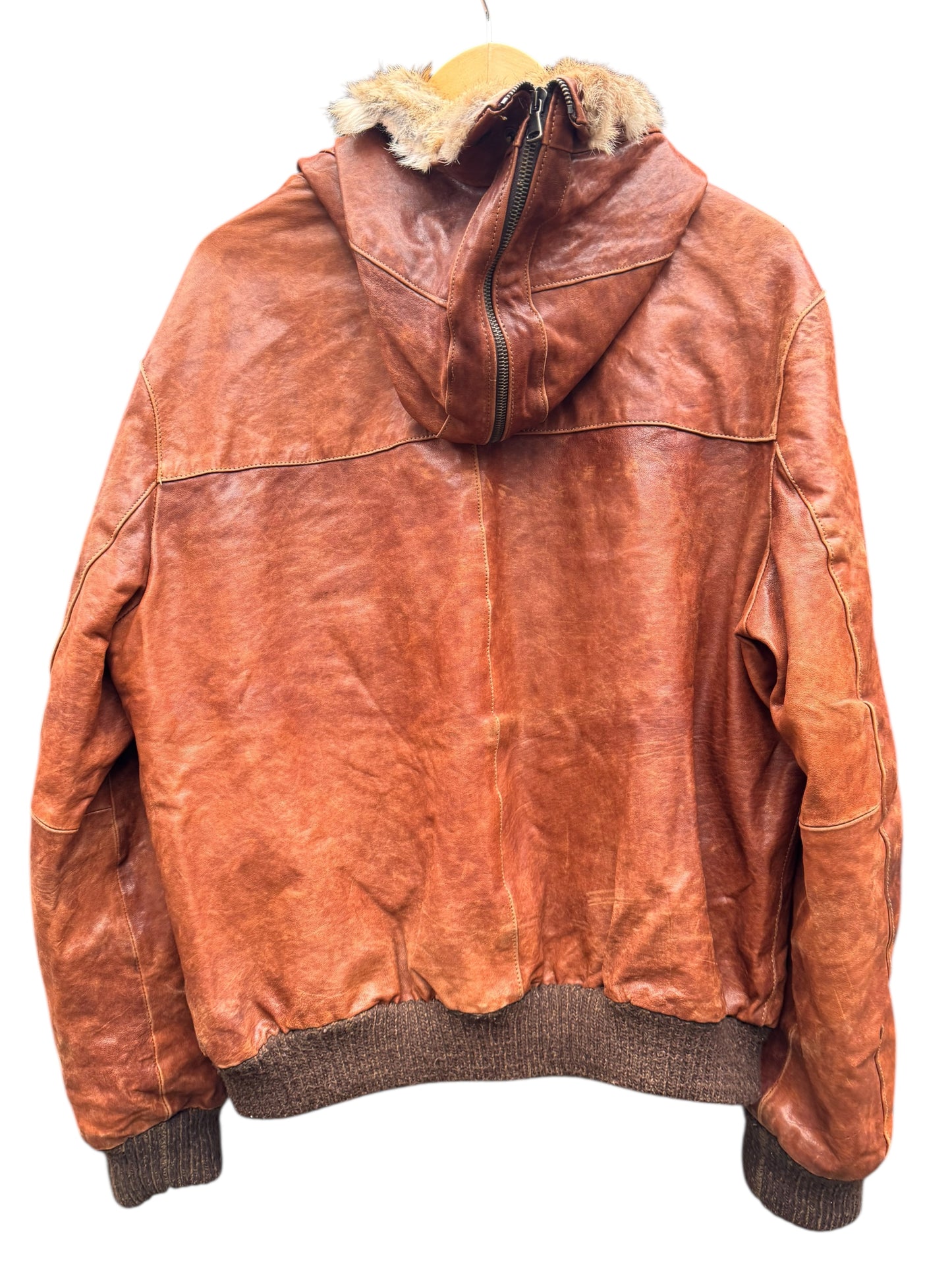 Giacca pelle vera con cappuccio e pelliccia - Made in Italy