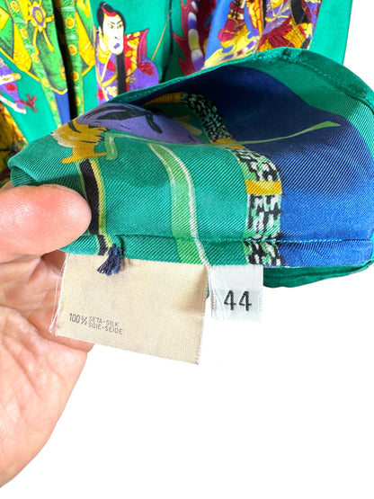 Camicia Gianni Versace Sport vintage in seta stampa Samurai – Made in Italy.