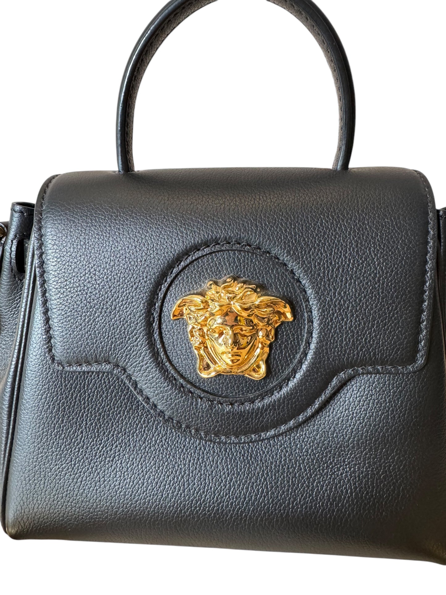 Versace Mini Borsa Medusa in Pelle Nera con Tracolla a Catena Oro - Made in Italy