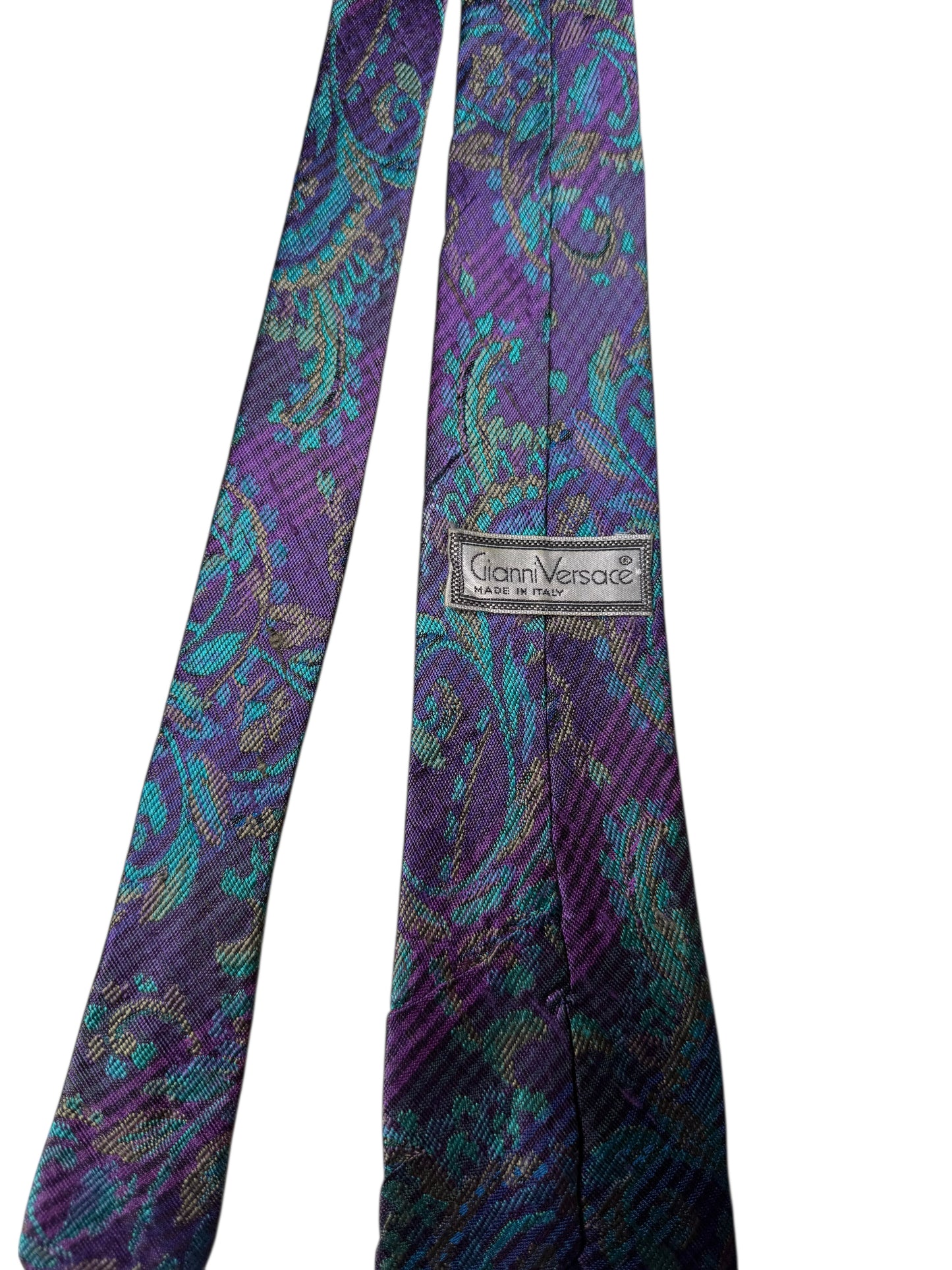 Cravatta Gianni Versace vintage in seta fantasia paisley viola — foto 4