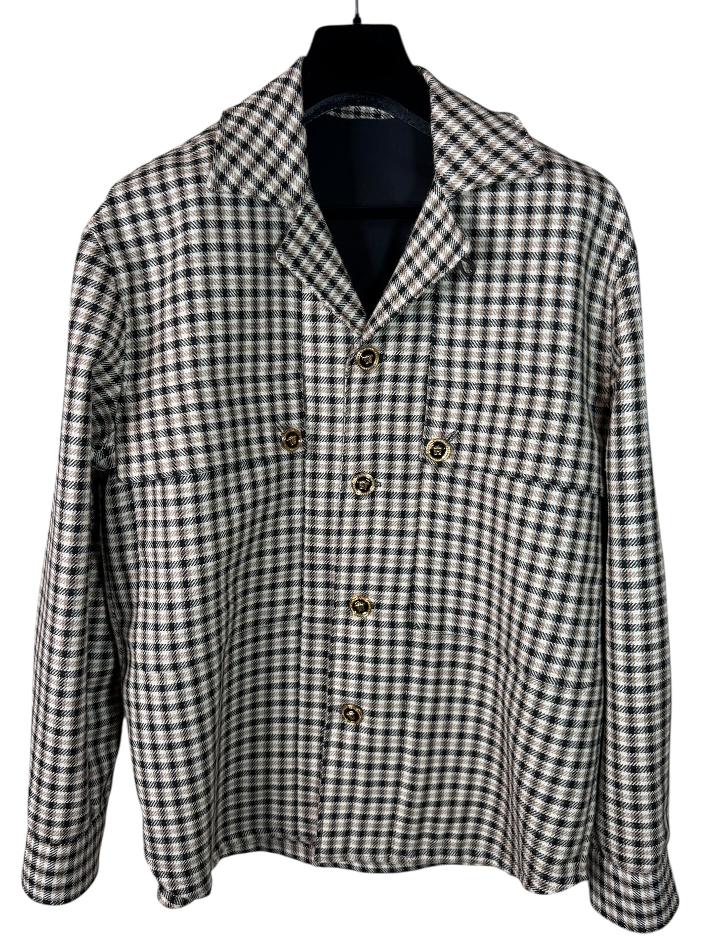 Versace Giacca Uomo Check Marrone/Nero con Bottoni Medusa – Taglia 48 IT.