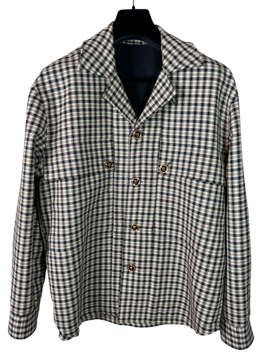 Versace Giacca Uomo Check Marrone/Nero con Bottoni Medusa – Taglia 48 IT.