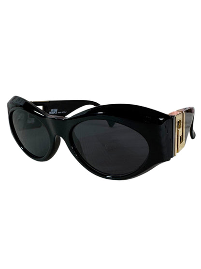 Occhiali da sole vintage Gianni Versace anni ’90 nero con logo Greca dorato