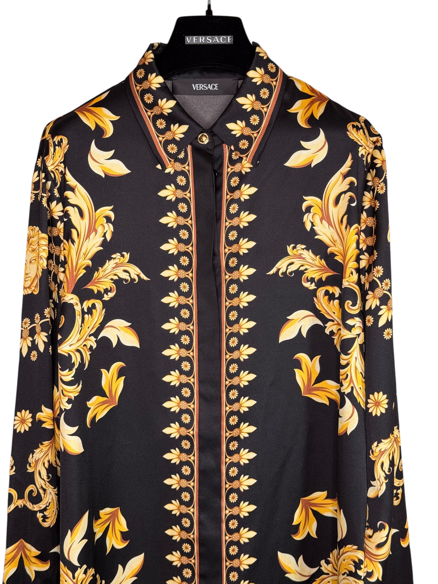Abito chemisier Versace barocco nero oro tg 42 con bottoni Medusa — foto 3