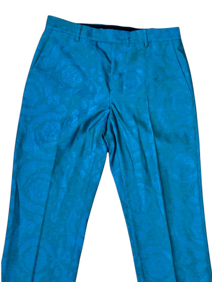 Pantaloni Versace turchesi in jacquard barocco - Taglia 48.