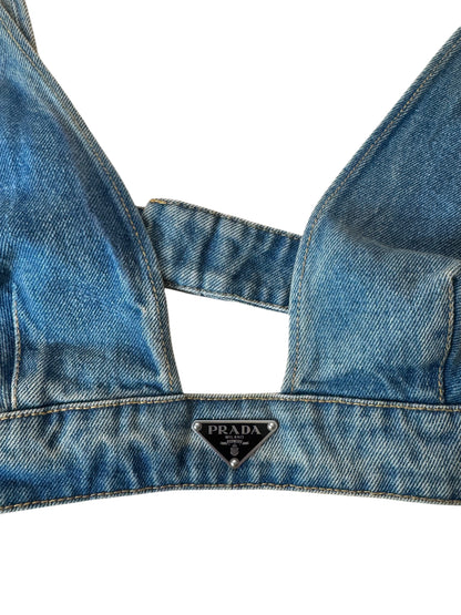 Top Bralette in Denim Prada - Taglia 44 IT - 100% Cotone - Made in Italy