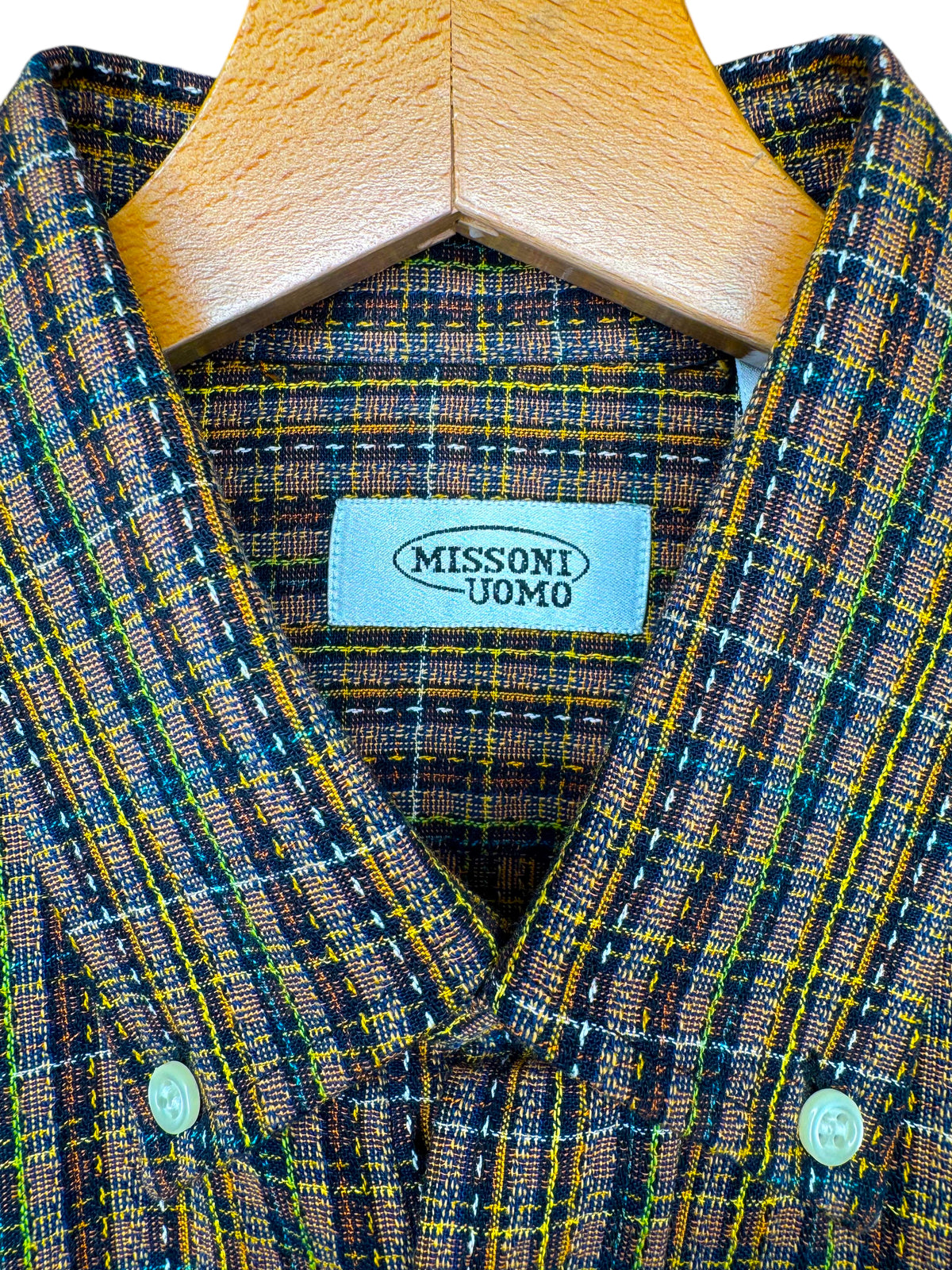 Missoni Uomo camicia vintage a quadri multicolore in cotone 100% Made in Italy — foto 4