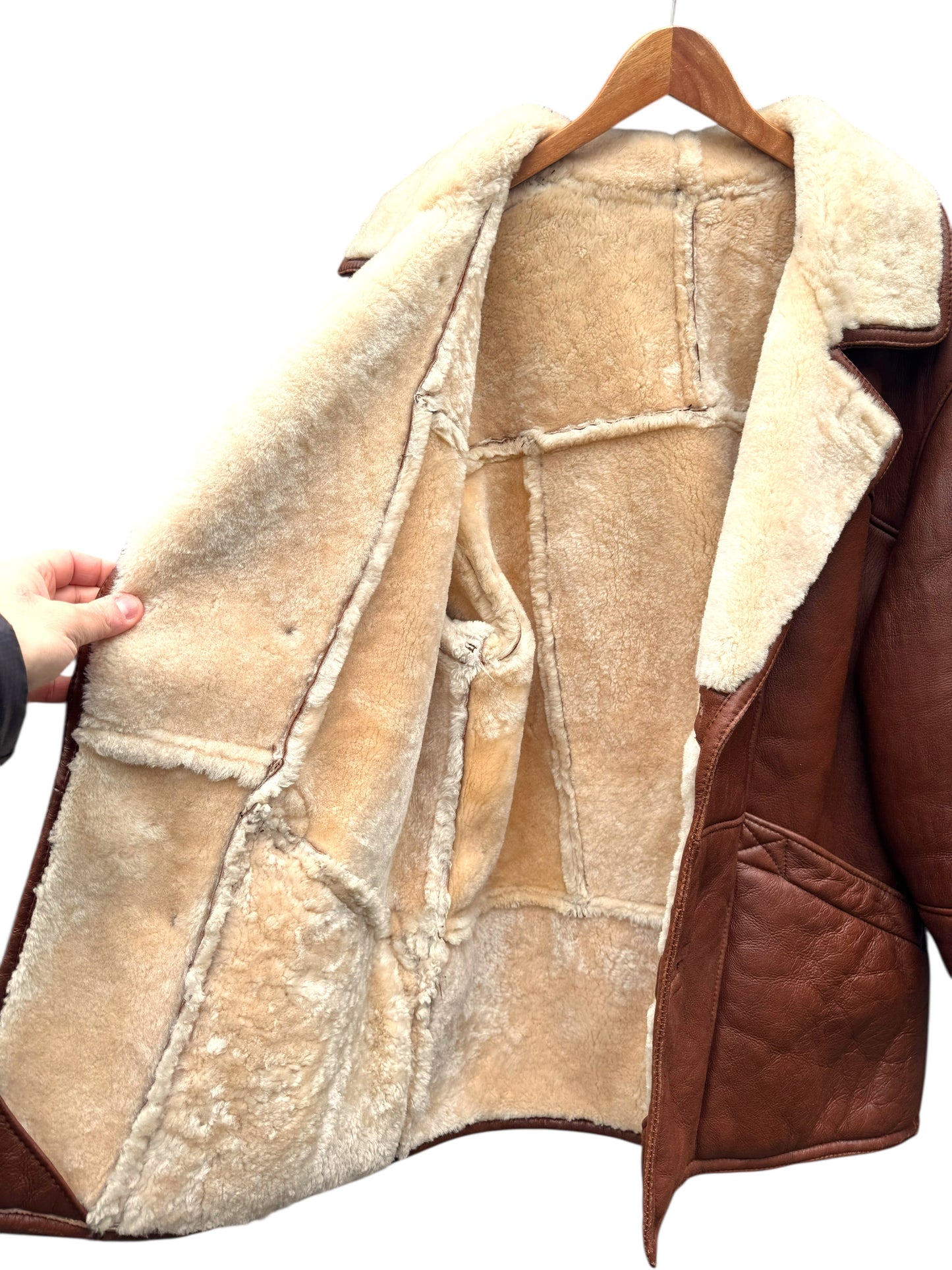 Giacca shearling uomo marrone montone naturale vintage taglia 52