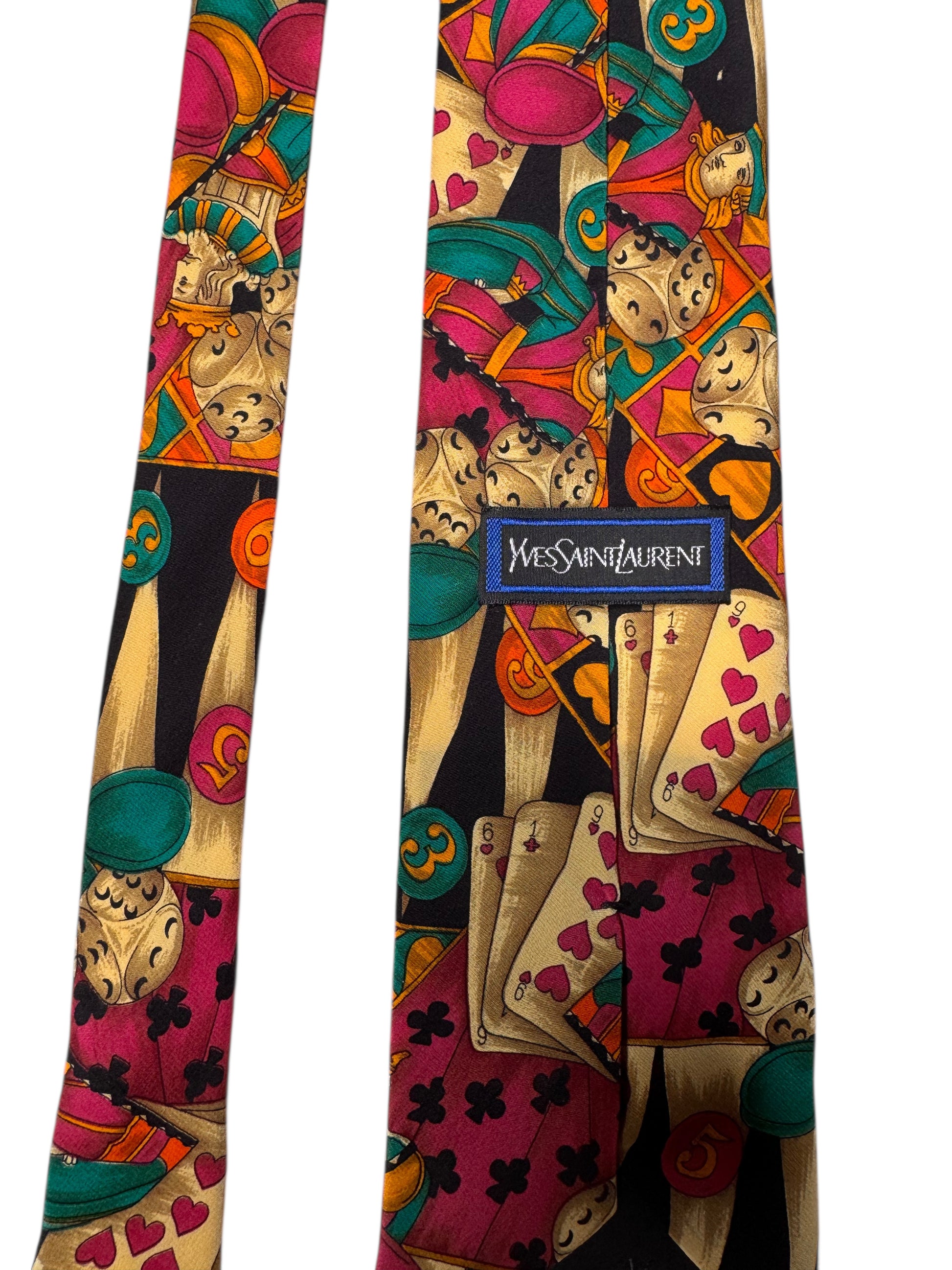 Cravatta Yves Saint Laurent vintage in seta fantasia carte da gioco — foto 5
