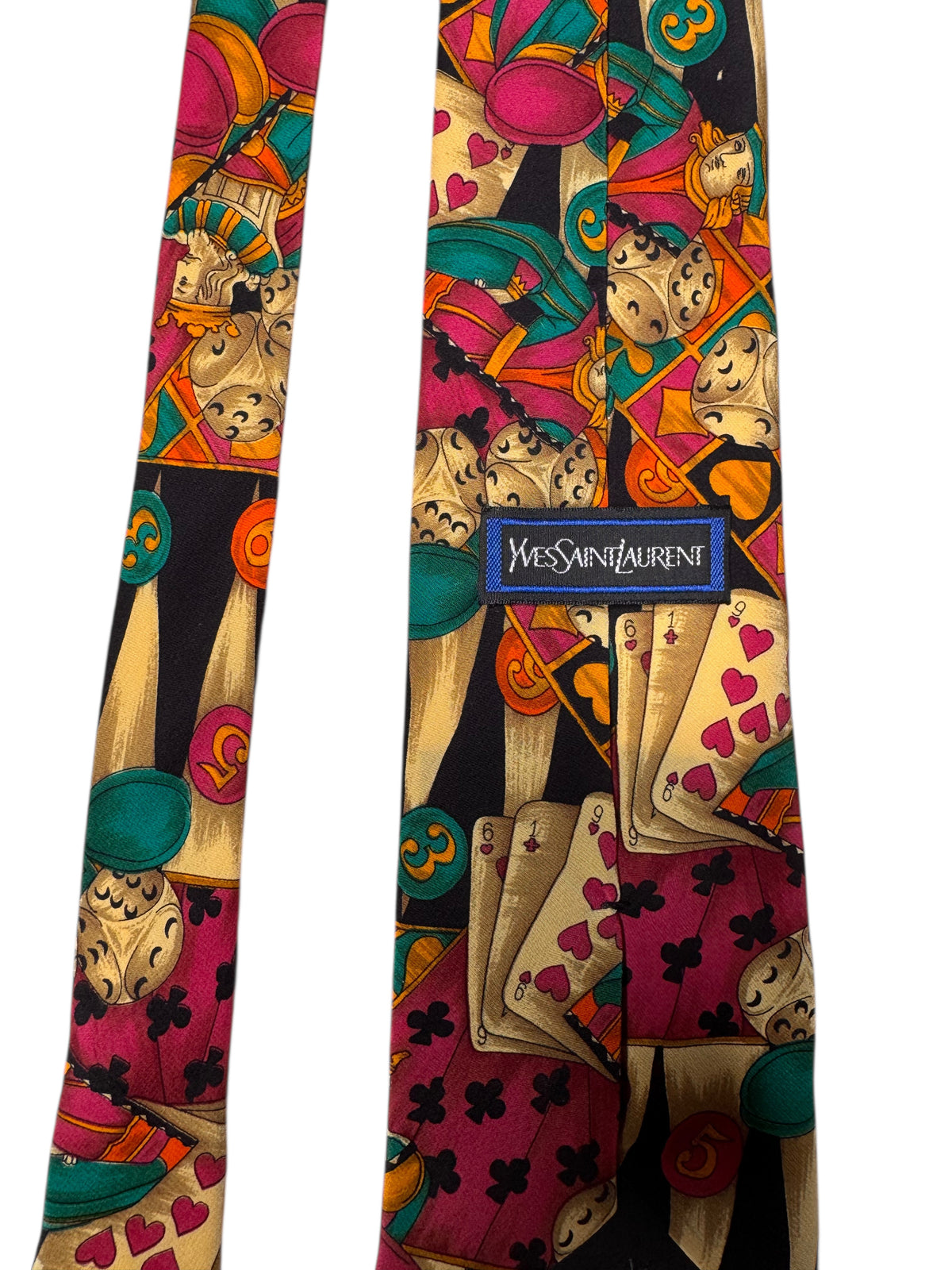 Cravatta Yves Saint Laurent vintage in seta fantasia carte da gioco — foto 5
