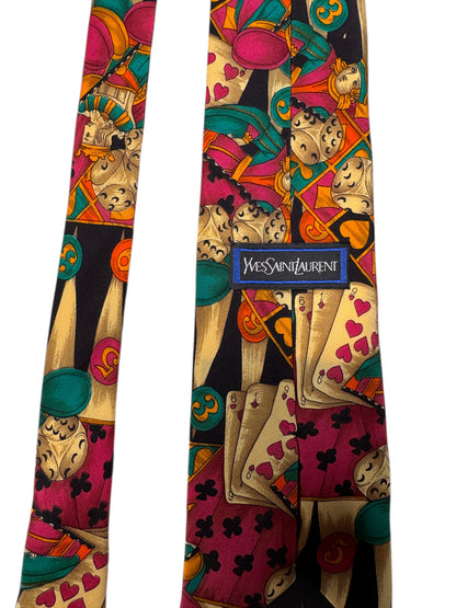 Cravatta Yves Saint Laurent vintage in seta fantasia carte da gioco — foto 5