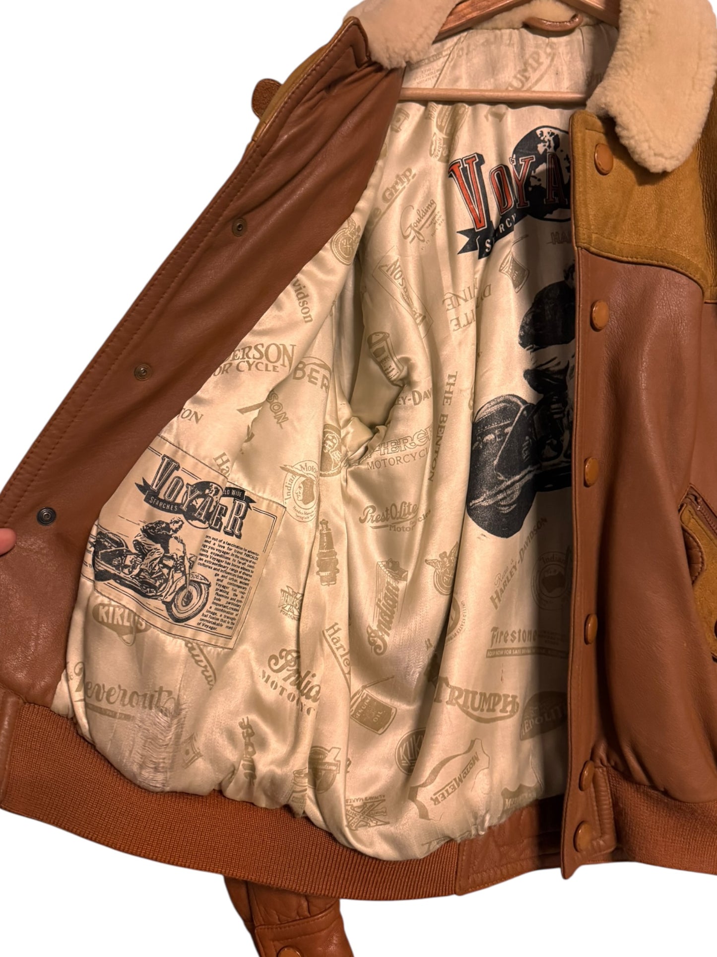 Giacca vintage Pancaldi in pelle ovina con colletto shearling made in Italy — foto 7