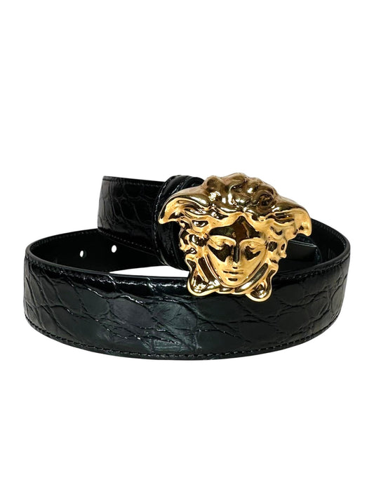 Versace - Cintura in pelle con fibbia Medusa dorata