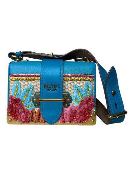 Prada borsa Cahier in pelle e raffia
