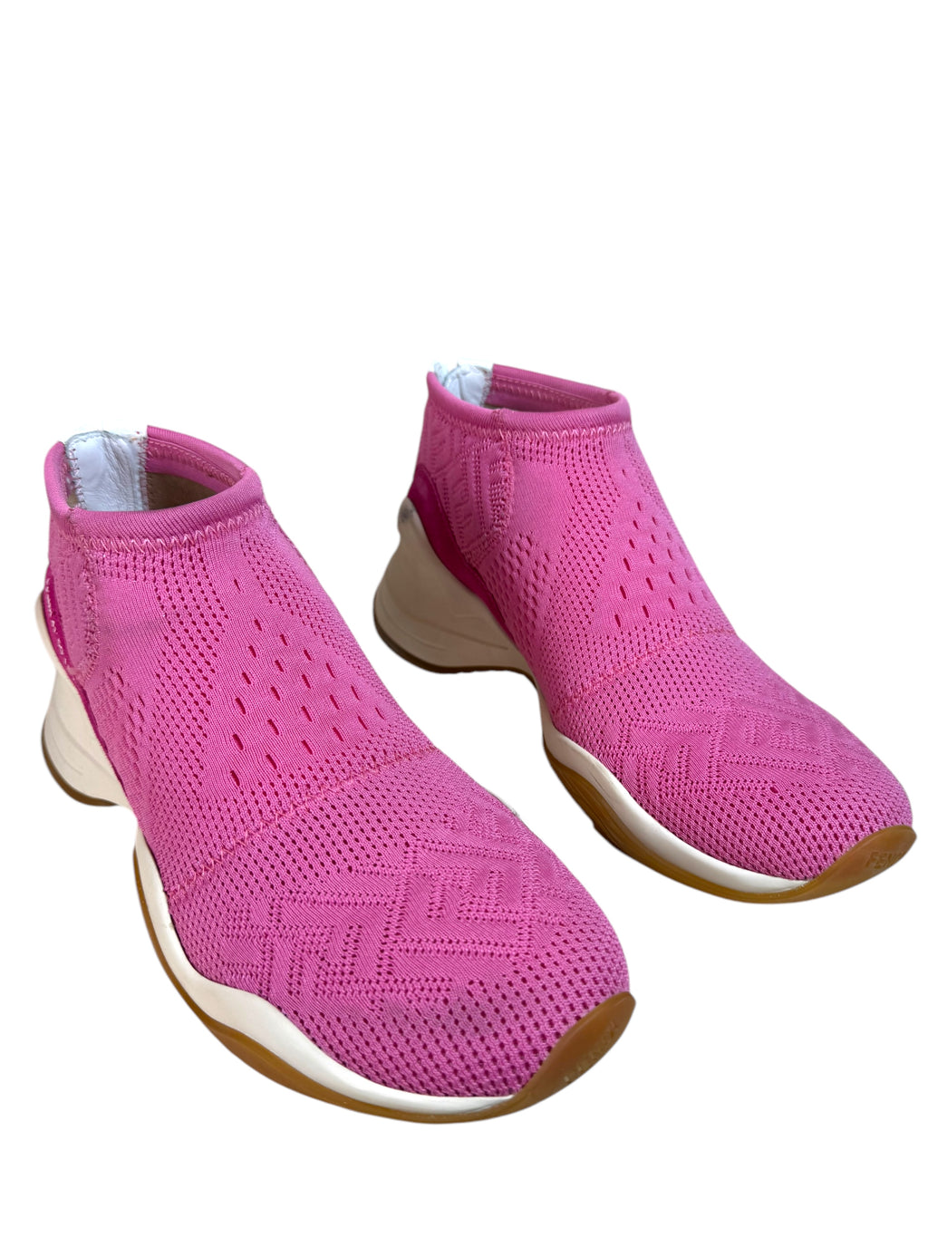 FENDI - Sneakers Sock in Tessuto Stretch Rosa con Logo FF