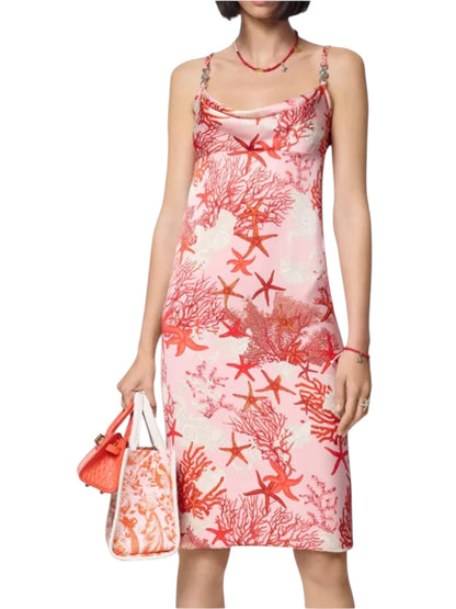 Abito Versace in seta stampa marina con spalline Medusa – TG 42 IT