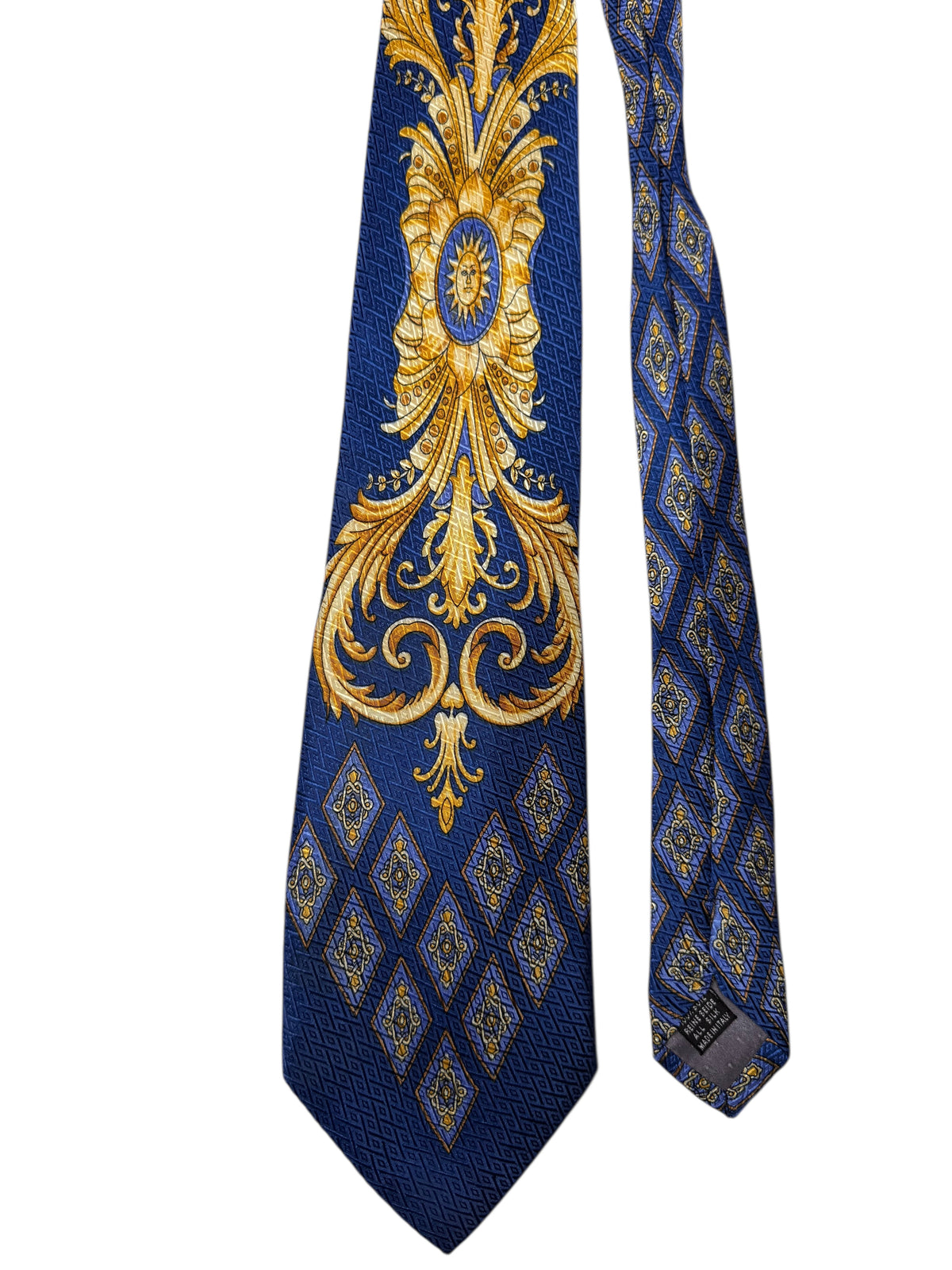 Cravatta Gianni Versace vintage in seta fantasia barocca blu e oro — foto 2