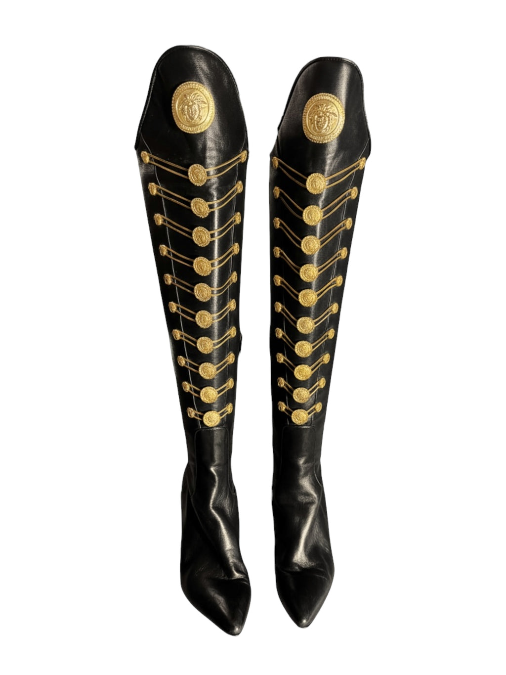 Stivali Gianni Versace Couture FW 1993 Medusa Leather Boots 38.5 Vintage