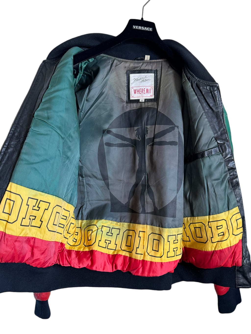 Giubbotto in pelle WhereMi Michael Hoban multicolor con maxi applicazioni, taglia M — foto 6