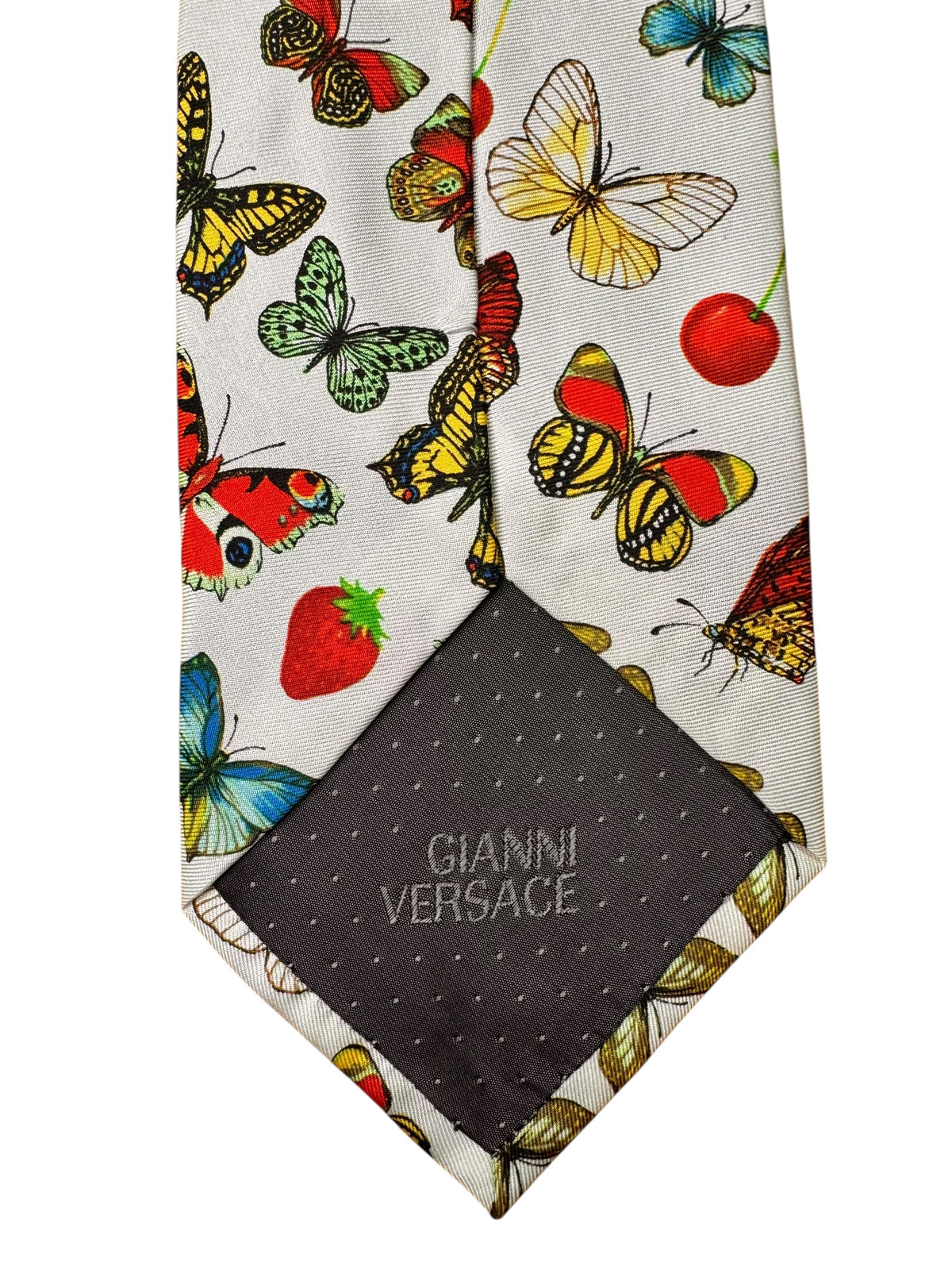 Cravatta Gianni Versace Vintage Seta Farfalle e Frutta Stampa Iconica — foto 5