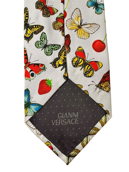 Cravatta Gianni Versace Vintage Seta Farfalle e Frutta Stampa Iconica — foto 5