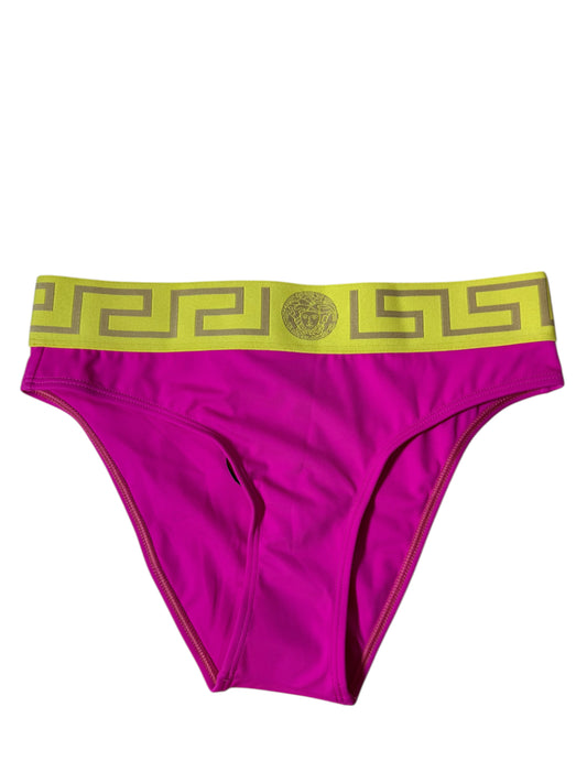 Slip bikini donna Versace fucsia con fascia Greca gialla/oro - Taglia 1 (XS) - Made in Italy