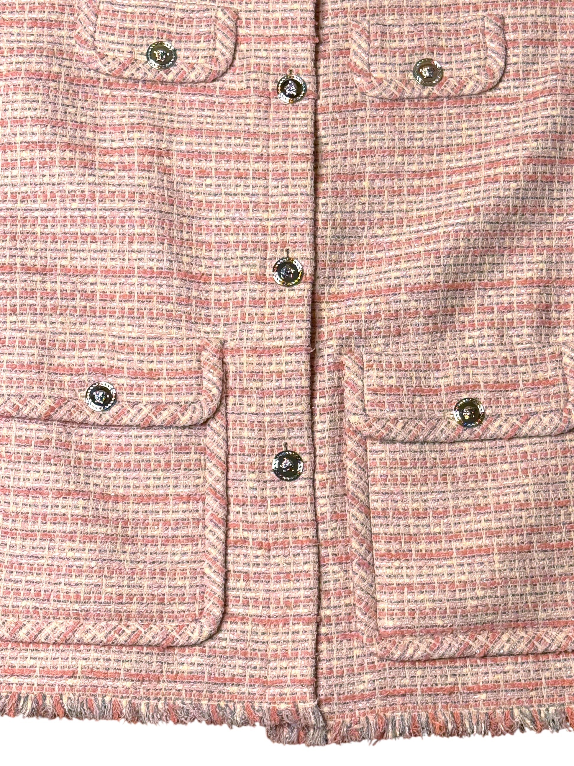 Gilet Versace tweed rosa crema con bottoni Medusa taglia 42 — foto 16