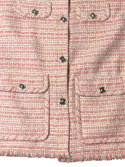 Gilet Versace tweed rosa crema con bottoni Medusa taglia 42 — foto 16