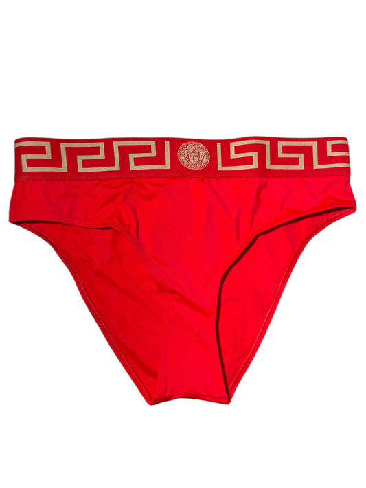 Costume da bagno donna VERSACE rosso – Slip con fascia Greca dorata – Taglia 4