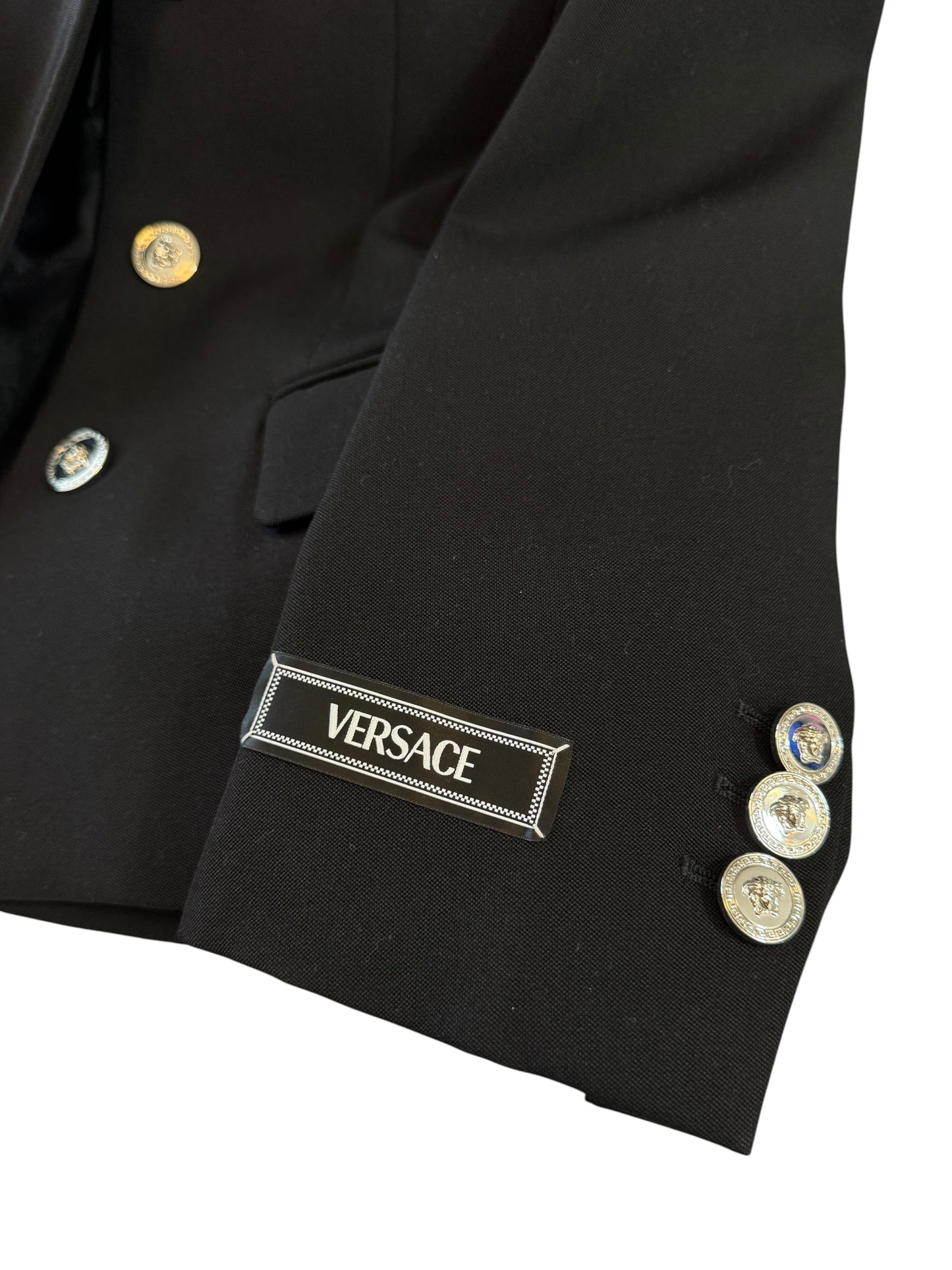 Giacca Versace donna nera in lana vergine bottoni Medusa taglia 38 Made in Italy