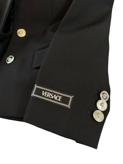Giacca Versace donna nera in lana vergine bottoni Medusa taglia 38 Made in Italy