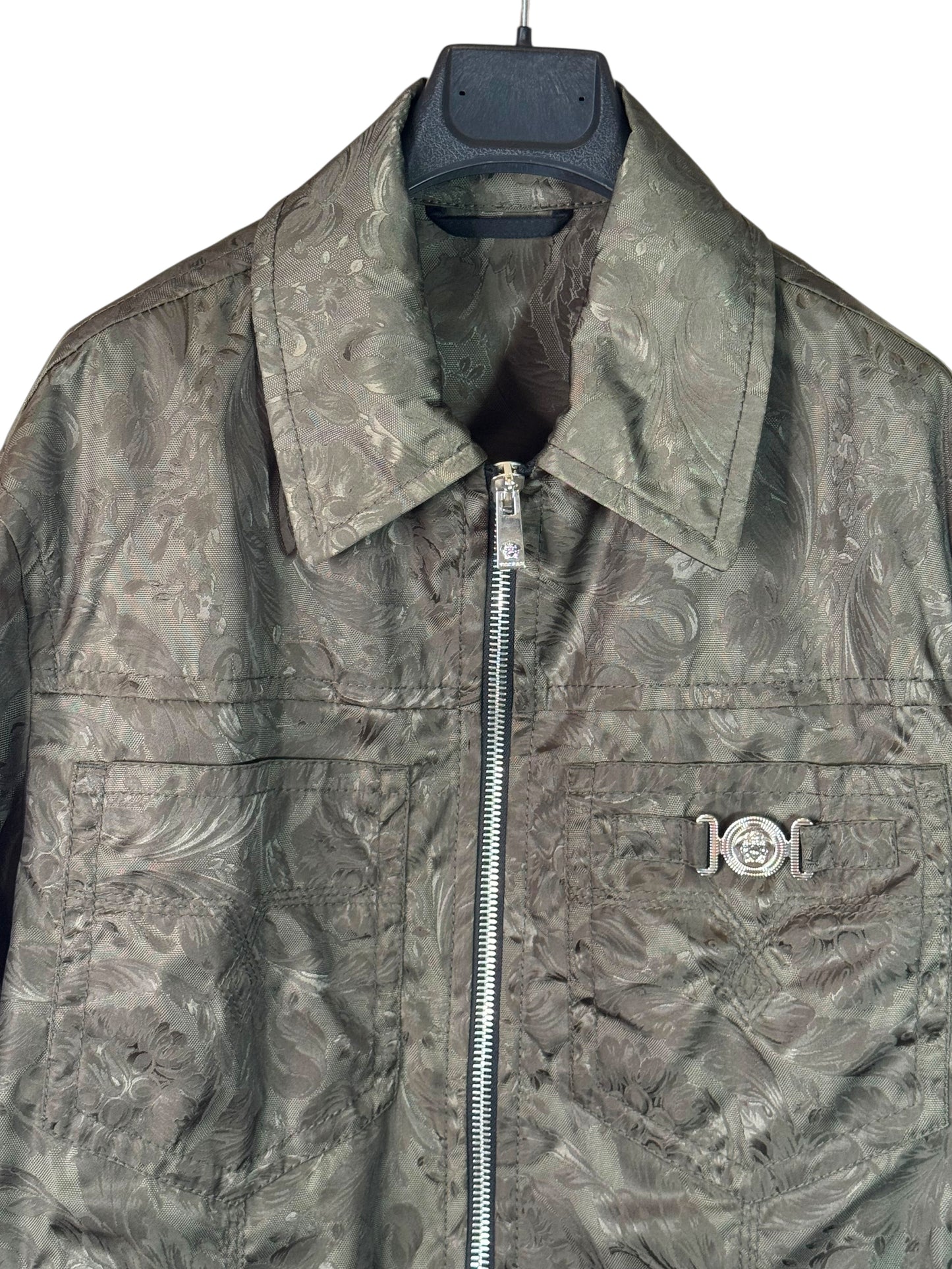 Versace Giacca Uomo Verde Jacquard Baroque con Dettaglio Medusa Taglia 48.