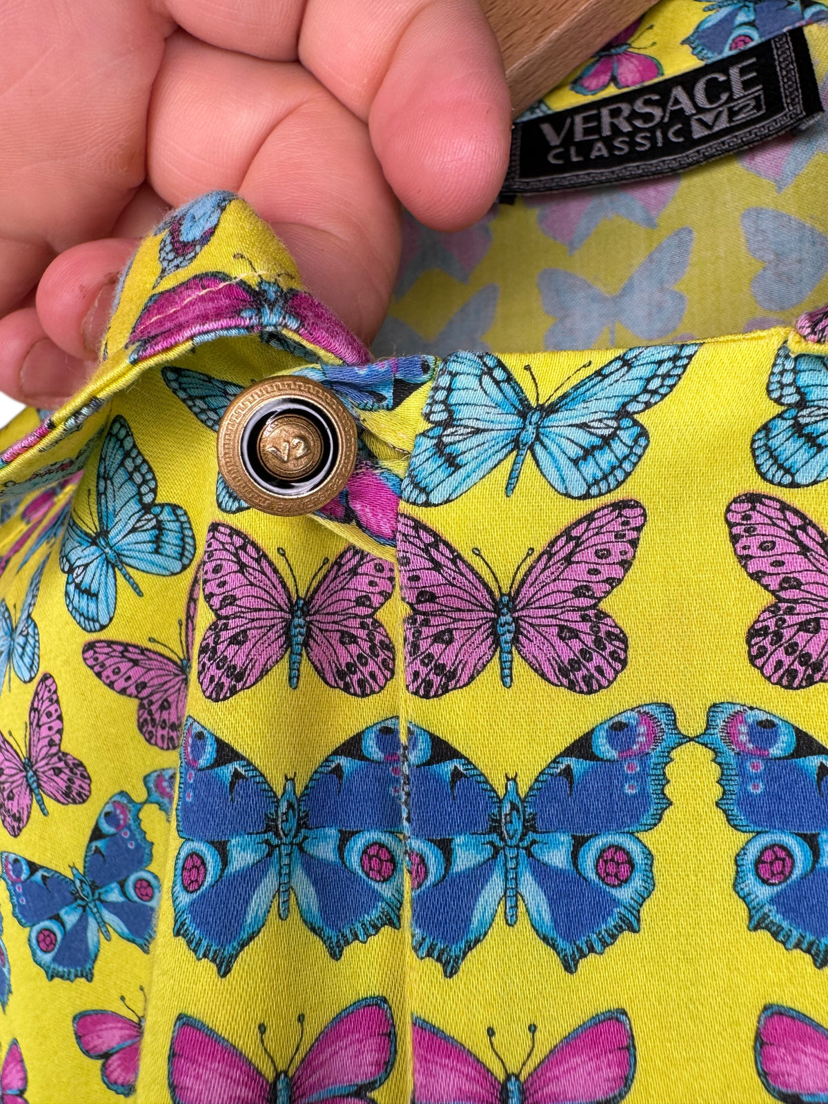Gianni Versace Classic V2 Camicia Vintage Farfalle Multicolor Gialla S Oversize — foto 4