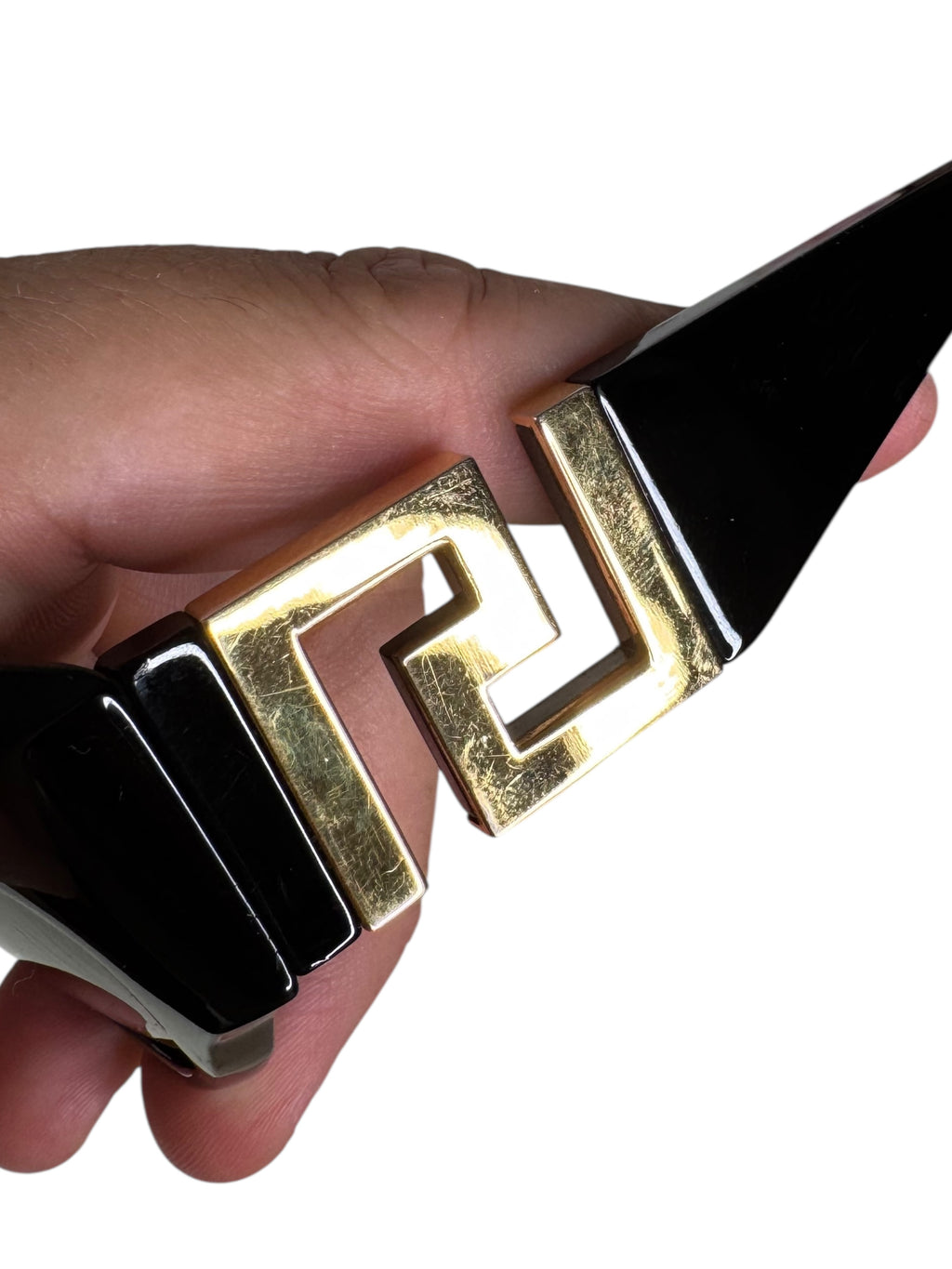 Occhiali da sole vintage Gianni Versace anni ’90 nero con logo Greca dorato — foto 11