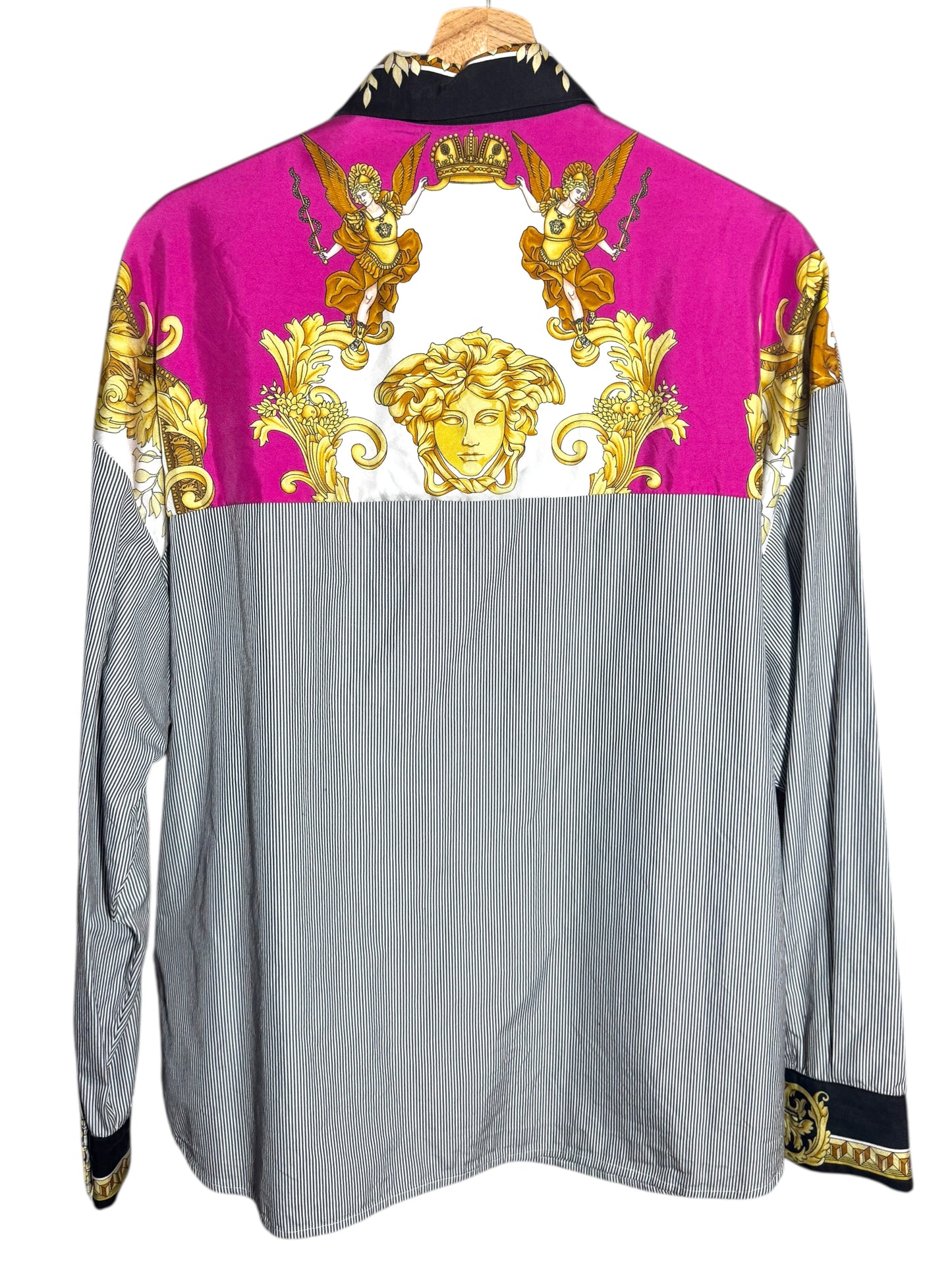 Camicia Versace in cotone con inserti di seta stampata
