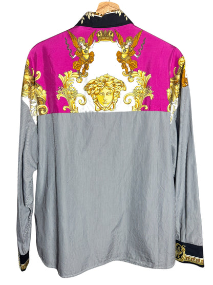 Camicia Versace in cotone con inserti di seta stampata