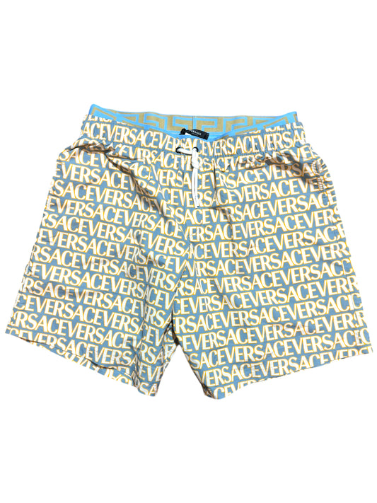 Versace Costume Uomo Logo All Over Azzurro Giallo Taglia XL - Made in Italy