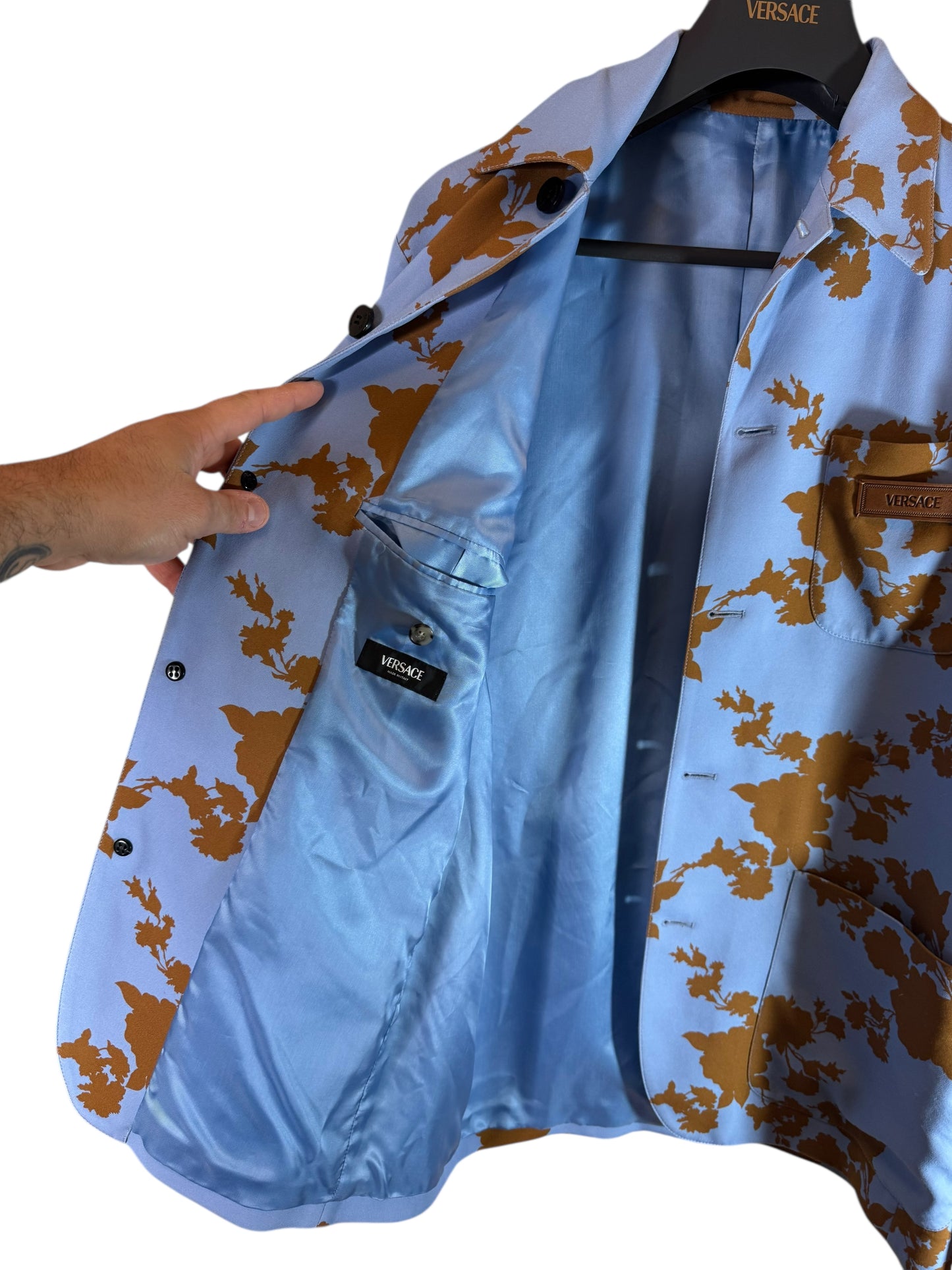Giacca Versace azzurra con stampa floreale – Taglia 48 (M)