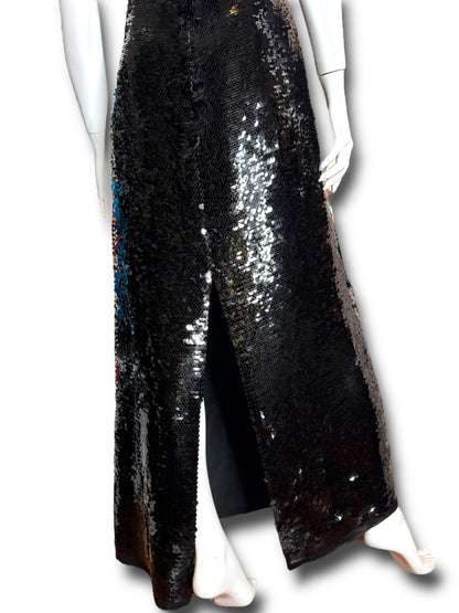Abito lungo Gucci in seta con paillettes nere e dettagli cuore Made In Italy