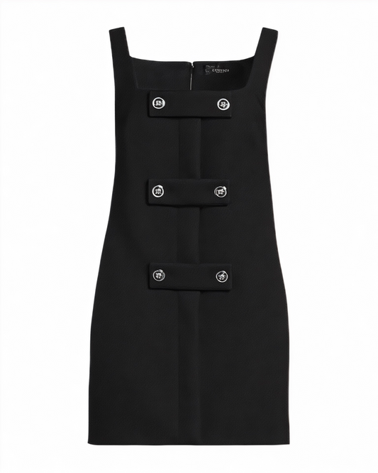 Abito mini nero Versace con bottoni Medusa – Taglia IT 48, Nuovo con etichette
