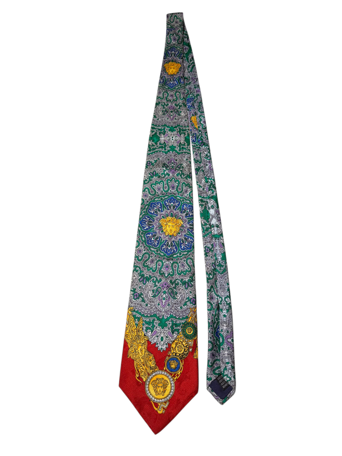 Cravatta Gianni Versace vintage in seta fantasia paisley Medusa